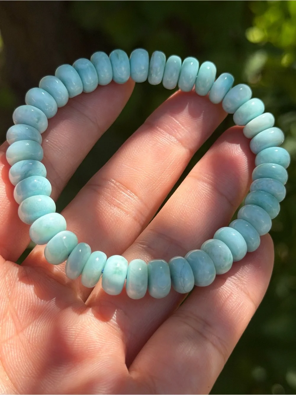 8.5mm High quality larimar donut shape Beaded Stretch Bracelet 1684